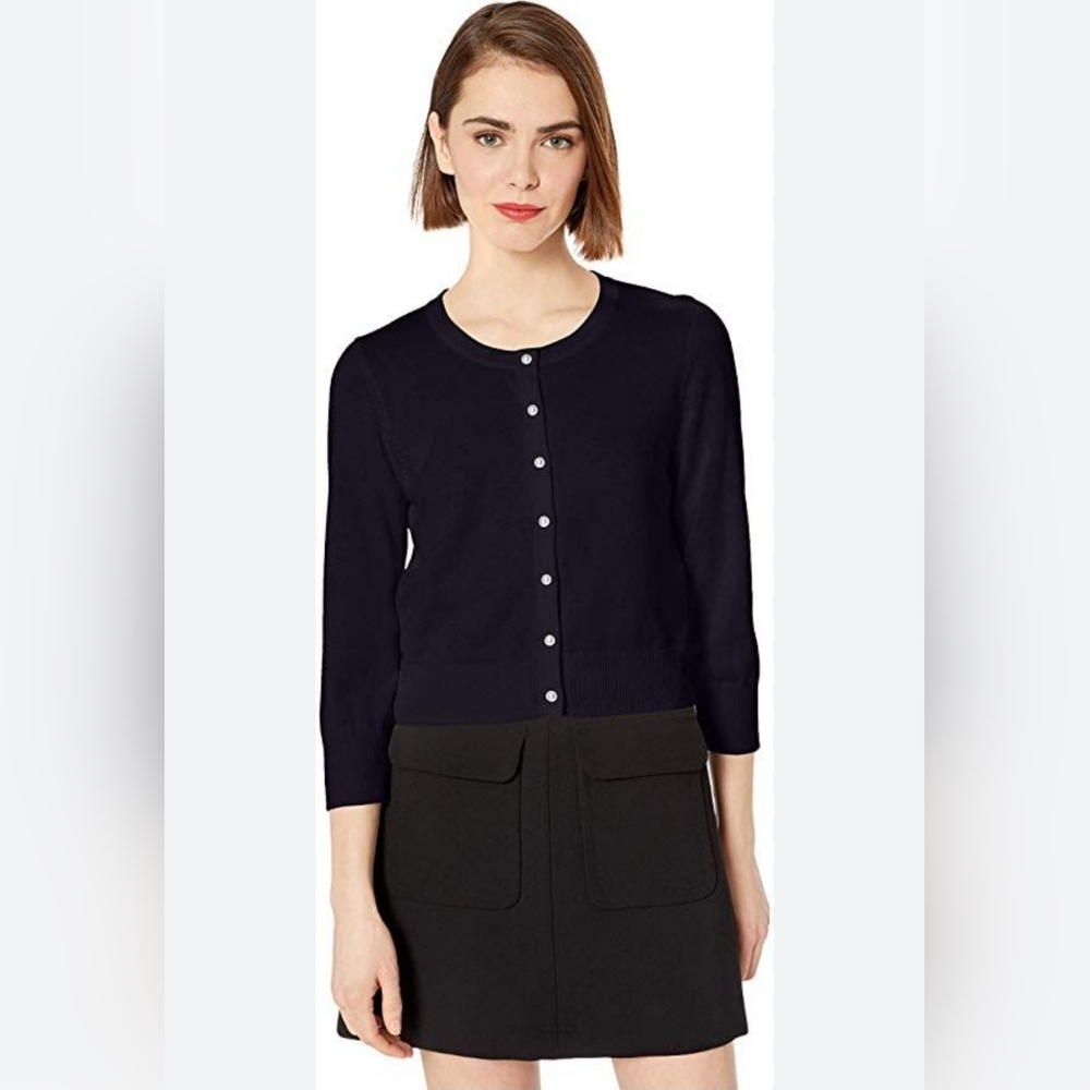 AUDREY & GRACE AUSTRALIA BLACK CARDIGAN SWEATER WITH FAUX PEARL AND GOLD BUTTONS
